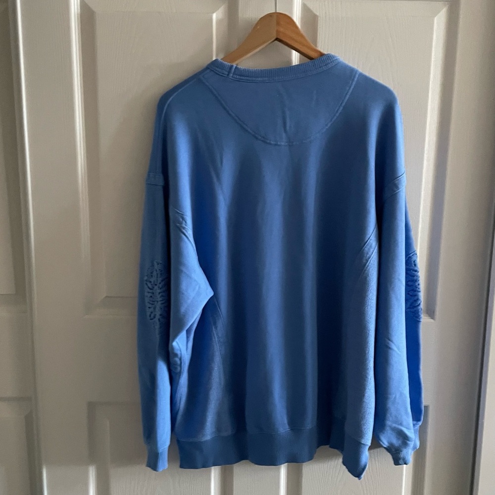 Aerie Keep It Light Oversized Crochet Crew Sweatshirt Blue - Picture 8 of 8
